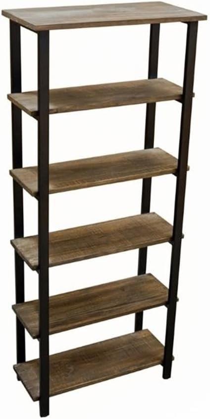 Modern Farmhouse 71" Black Pine Wood Bookcase with Metal Legs