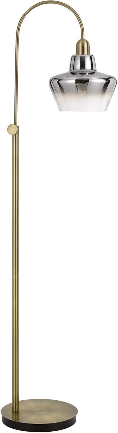 Antique Brass Adjustable Arc Floor Lamp with Smoked Glass Shade