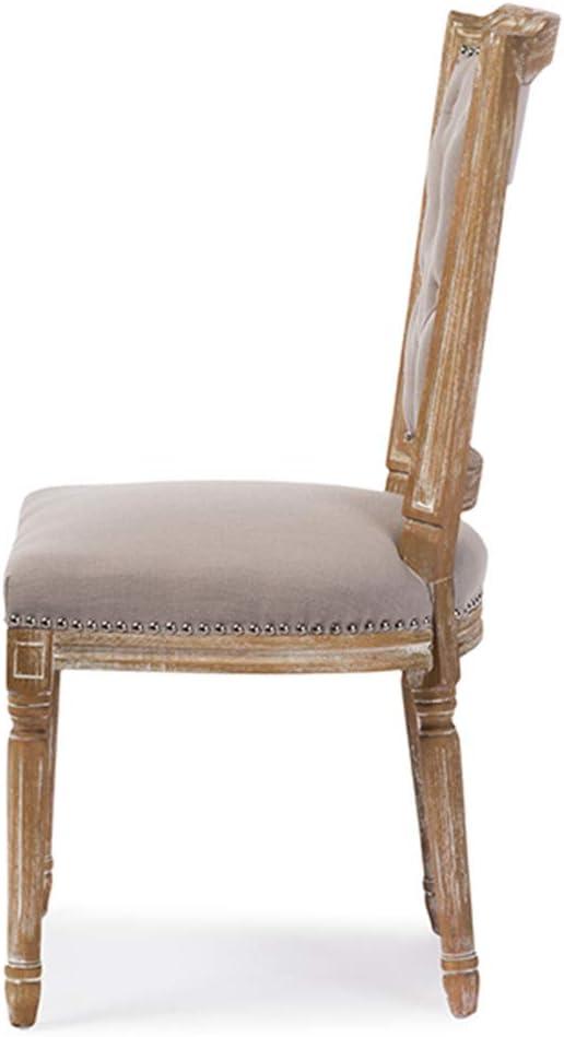 Estelle Chic Rustic French Country Cottage Dining Chair: Solid Oak, Linen Detail - Baxton Studio