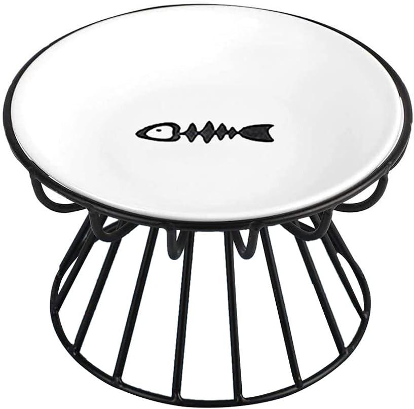 Cat Bowls, Elevated Cat Bowl, Raised Ceramic Dish with Metal Stand, Pet Water or Food Feeding Station for Indoor Cats, Kitten, Puppies and Small Dogs, Dishwasher Safe