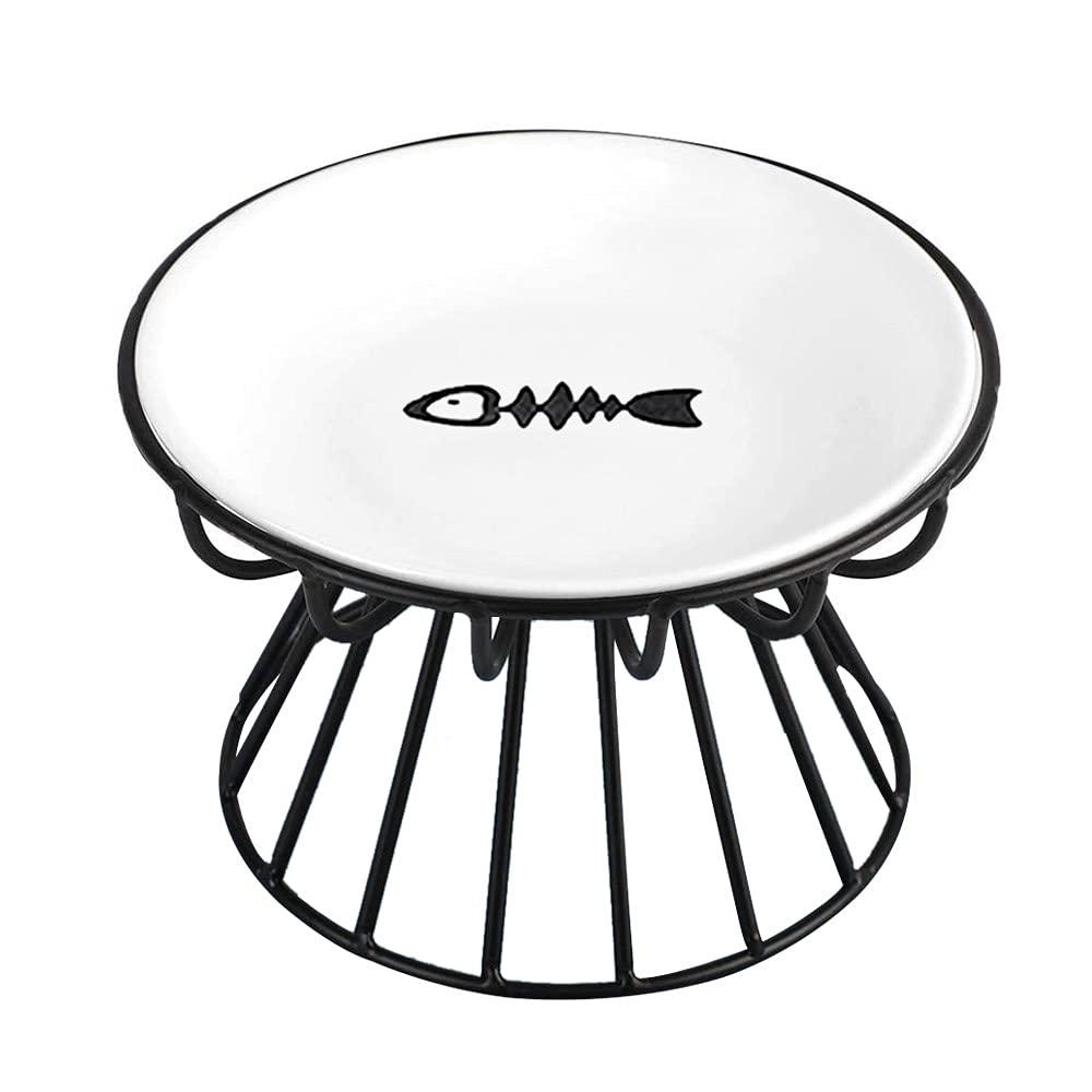Cat Bowls, Elevated Cat Bowl, Raised Ceramic Dish with Metal Stand, Pet Water or Food Feeding Station for Indoor Cats, Kitten, Puppies and Small Dogs, Dishwasher Safe