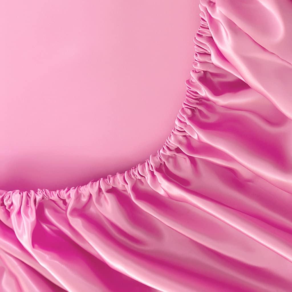 Homiest 4pcs Satin Sheets Set Luxury Silky Satin Bedding Set with Deep Pocket, 1 Fitted Sheet + 1 Flat Sheet + 2 Pillowcases (Queen Size, Blush Pink)