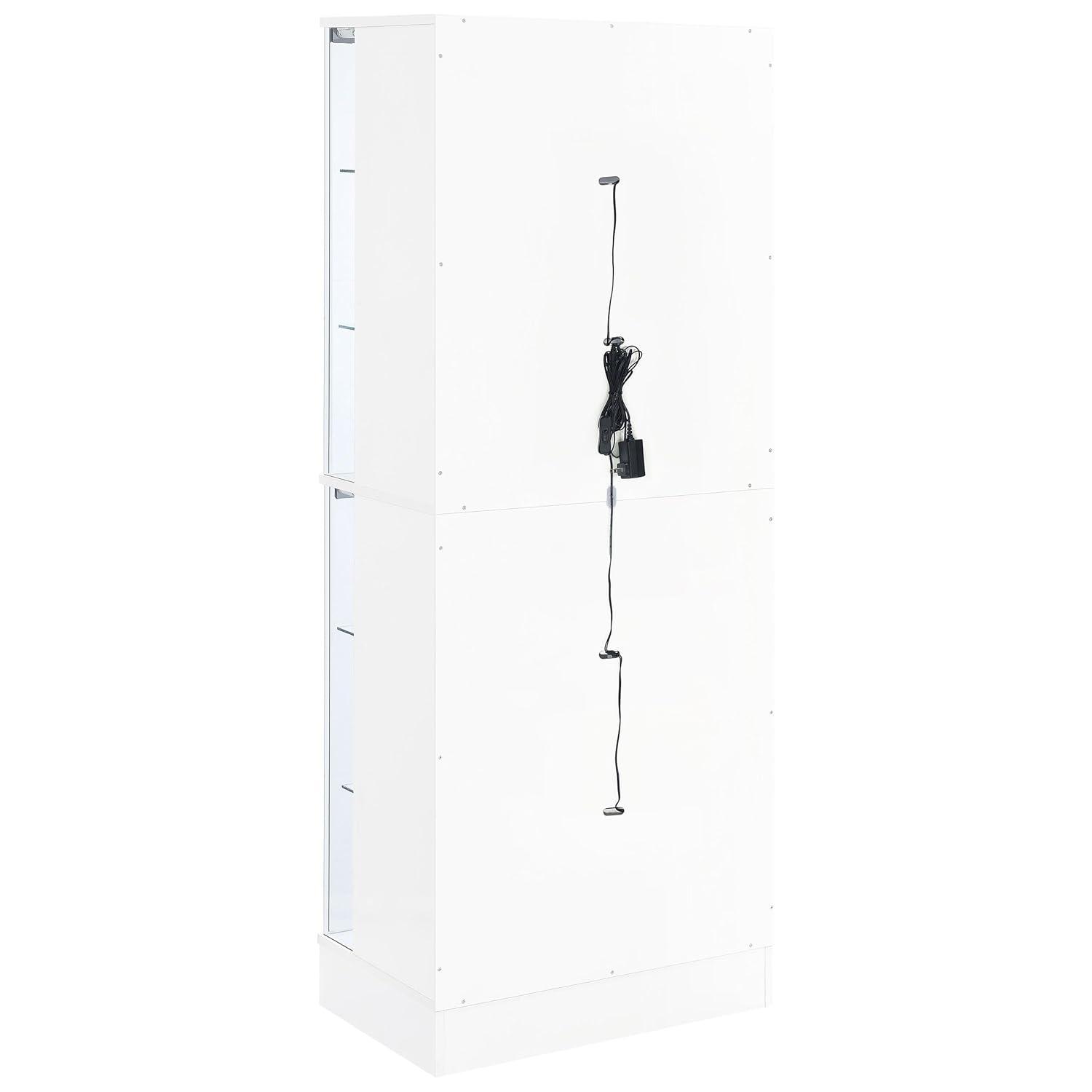 Coaster Cabra Modern Wood Curio Cabinet with Glass Shelves and LED Lighting White High Gloss