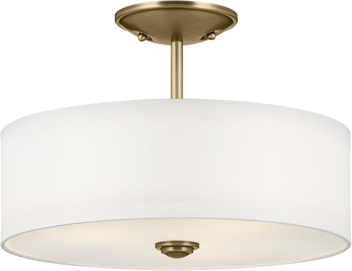 Shailene 14" 3 Light Round Semi Flush with Satin Etched White Diffuser and White Microfiber Shade in Brushed Nickel