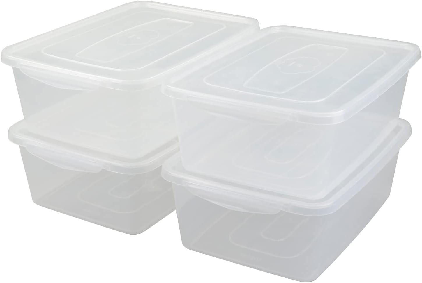 Clear Stackable Plastic Lidded Storage Boxes, 14 Quarts, 4-Pack