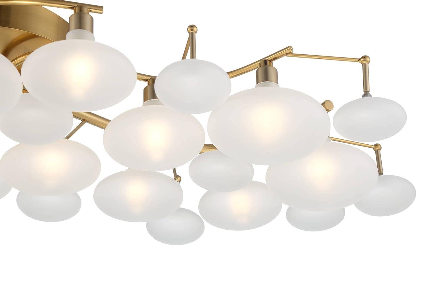 Possini Euro Design Lilypad Modern Ceiling Light Semi Flush Mount Fixture 30 1/4" Wide Warm Brass 12-Light Frosted Glass Shade for Bedroom Living Room