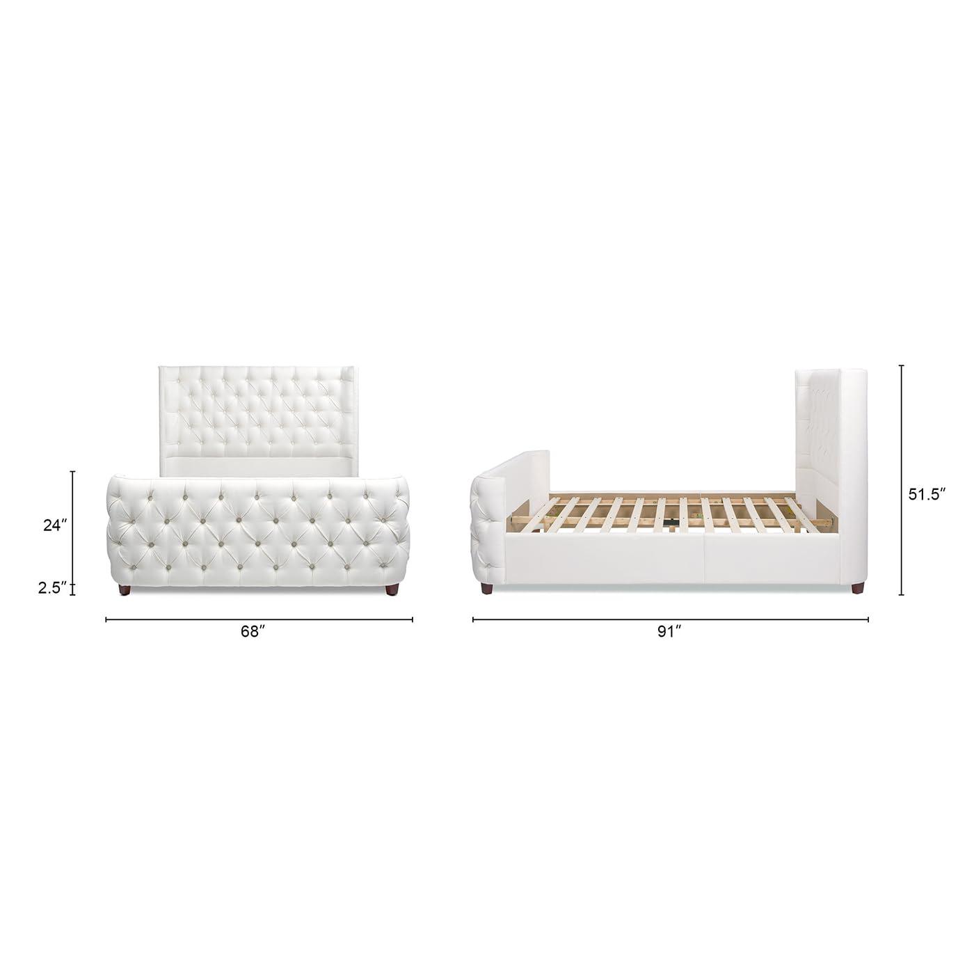 Jennifer Taylor Home Geneva Curved Wing Upholstered Platform Bed Frame, Queen, Antique White Polyester