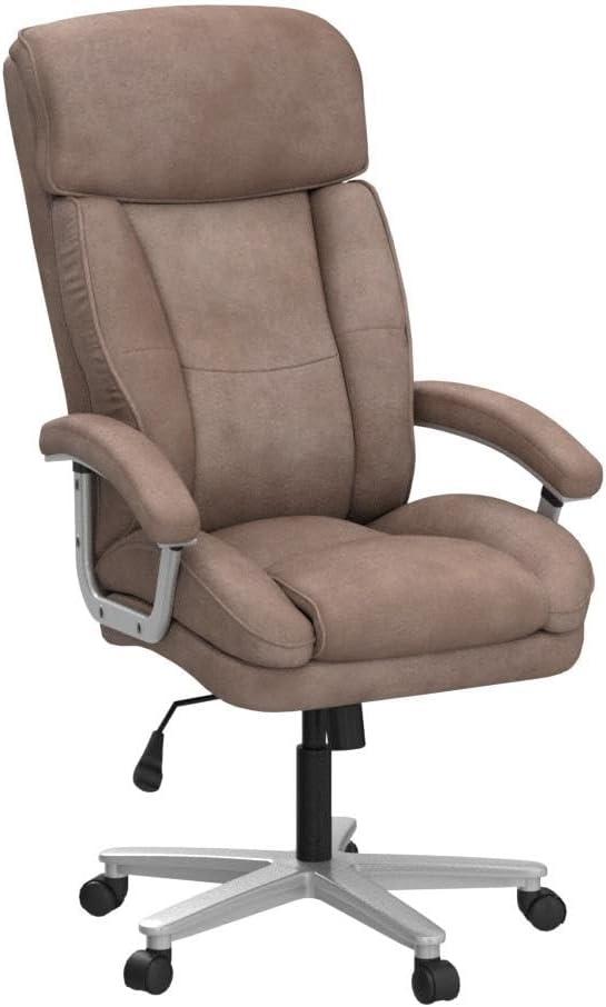 Beige Leather High-Back Executive Swivel Office Chair with Metal Base