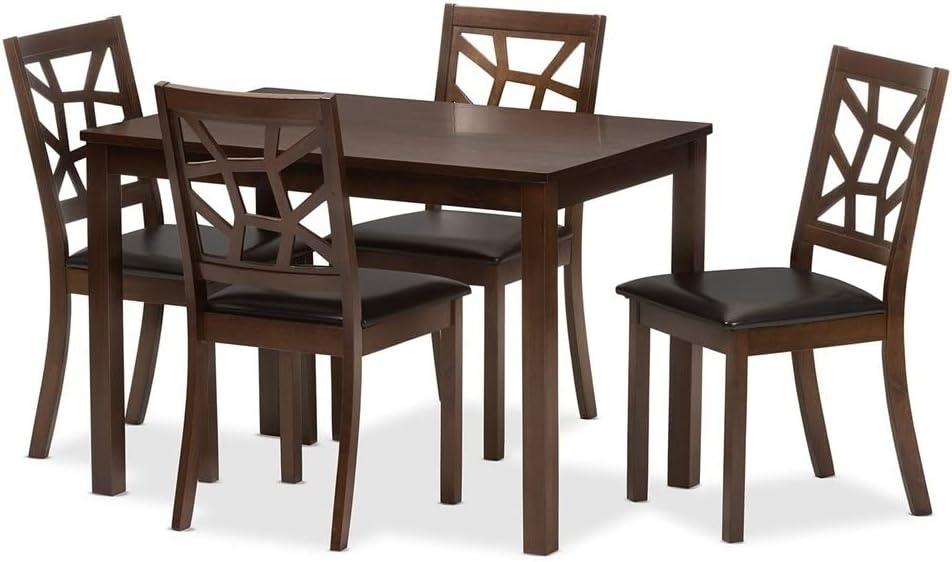 Mozaika Dark Brown Wood & Black Faux-Leather 5-Piece Dining Set