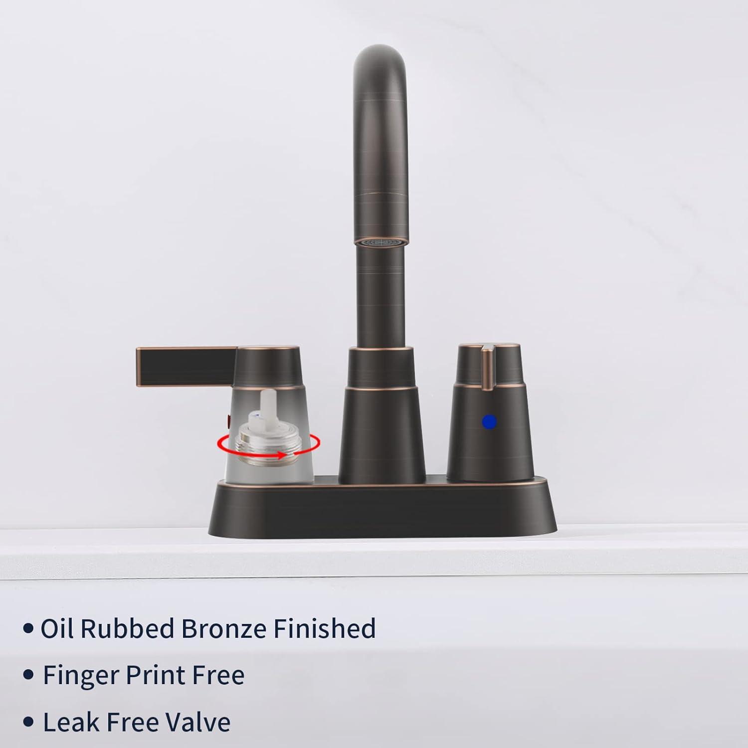 Fithood Bathroom Faucet Oil Rubbed Bronze 2-Handle Bathroom Sink Faucet 360 Degree High Arc Swivel Spout Centerset 4 Inch Vanity Faucet Bathroom Faucet 3 Holes Lavatory Faucet