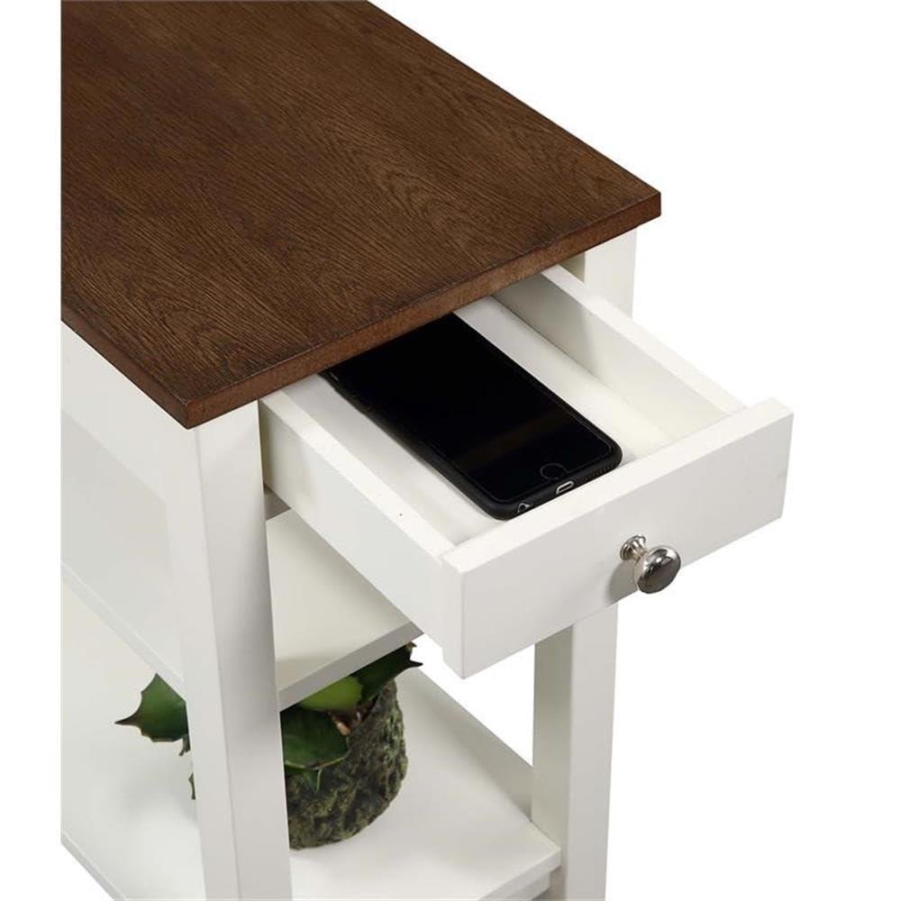 Convenience Concepts American Heritage 1 Drawer Chairside End Table with Shelves, Driftwood/White