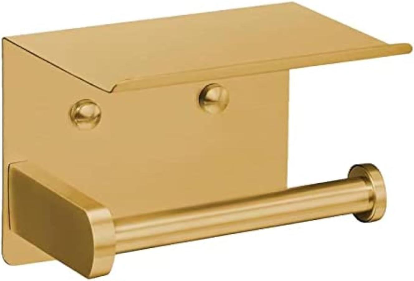 Gold Stainless Steel Self-Adhesive Toilet Paper Holder with Shelf