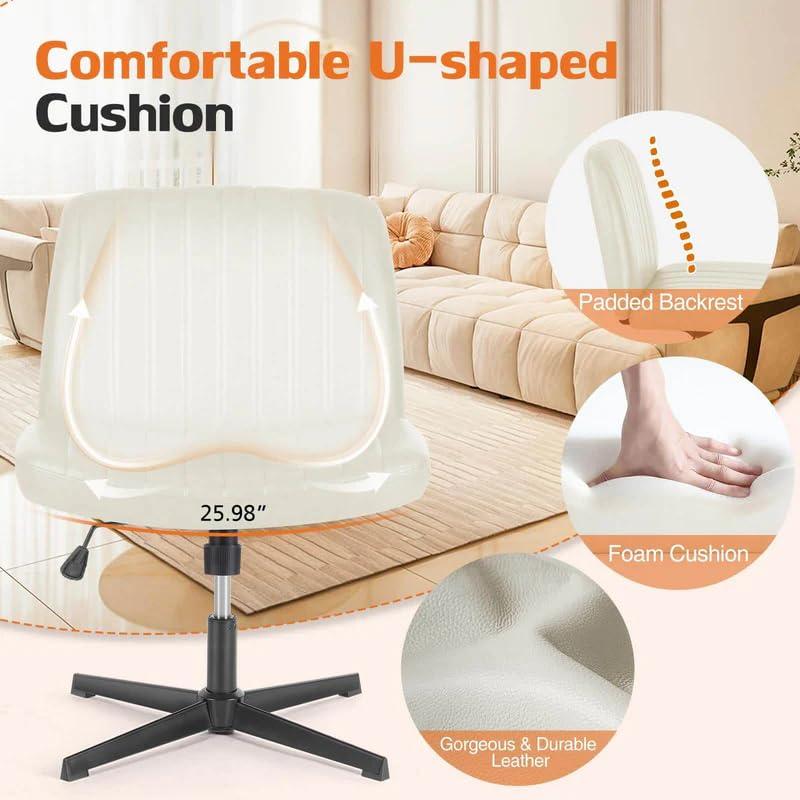 FDW Criss Cross Chair Armless Office Chair No Wheels Modern Swivel Height Adjustable Ergonomic Desk Chair With Wide Seat Computer Task Vanity Chair For Home Office