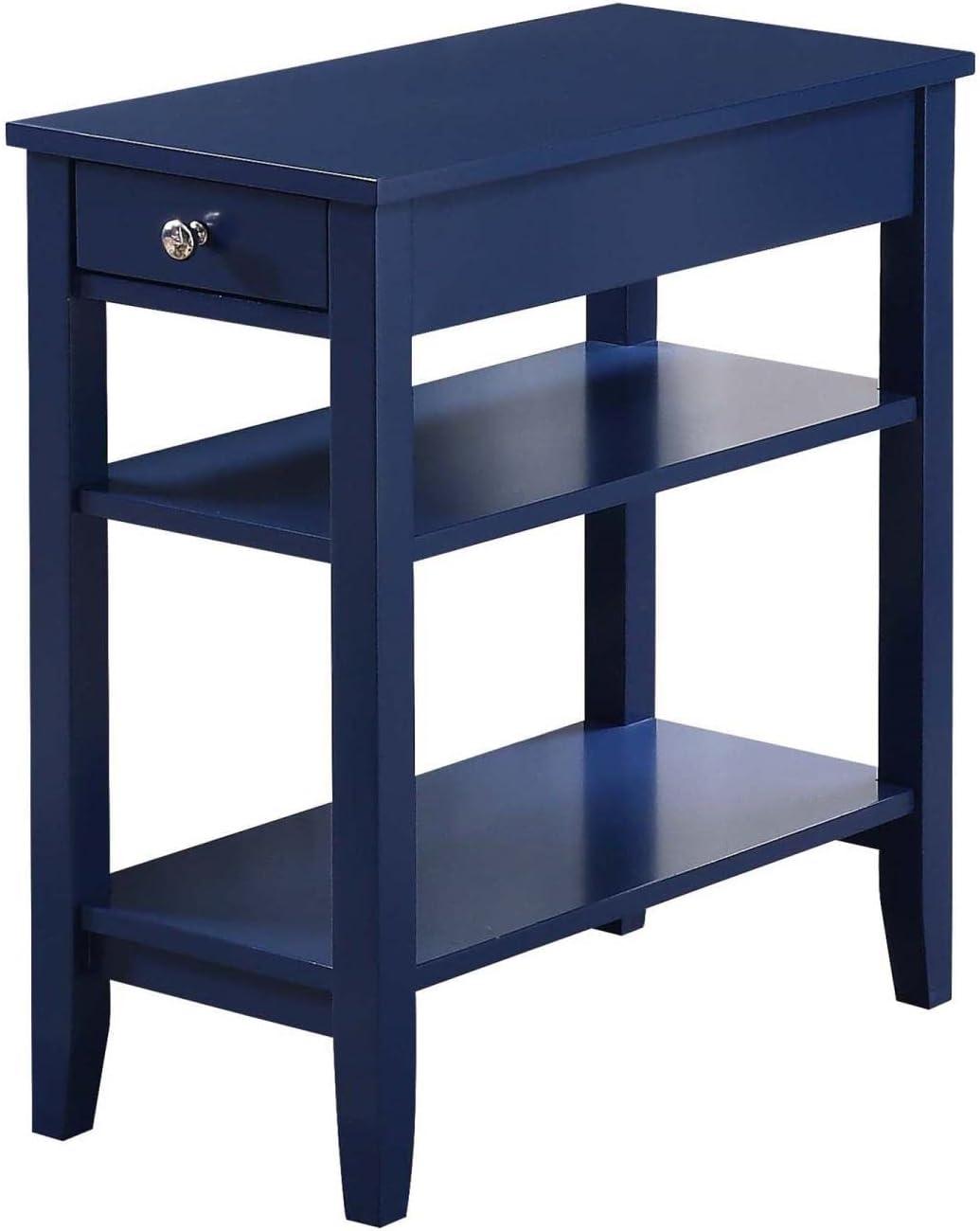 Convenience Concepts American Heritage 1 Drawer Chairside End Table with Shelves, Cobalt Blue