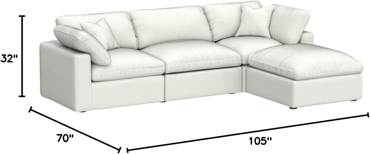 Meridian Furniture 602Cream-Sec4A Plush Collection Contemporary Down Filled Comfort Overstuffed Velvet Upholstered Modular L-Shaped Sectional 3-Seater and 1 Ottoman Cream
