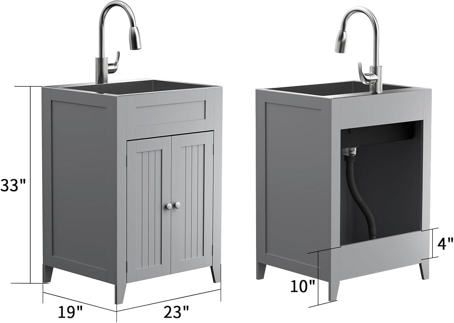 Ktaxon Laundry Cabinet with Sink, Utility Sink Grey Vanity, Stainless Steel Sink Faucet Combo, with Drawer