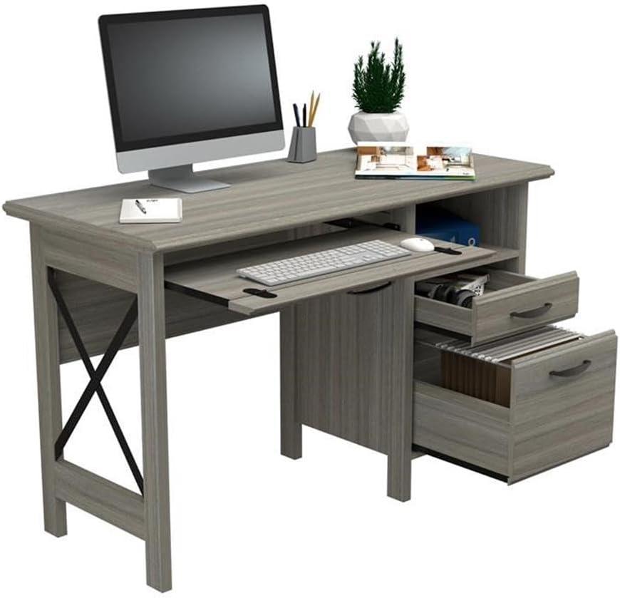 Inval America 2-Drawer Computer Desk with Keyboard Tray in Gray Smoke Oak