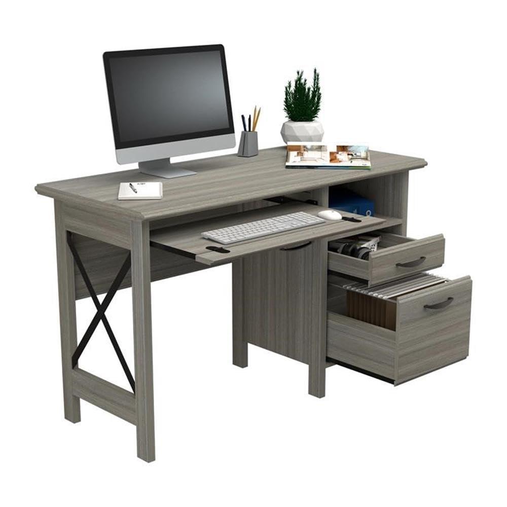Inval America 2-Drawer Computer Desk with Keyboard Tray in Gray Smoke Oak