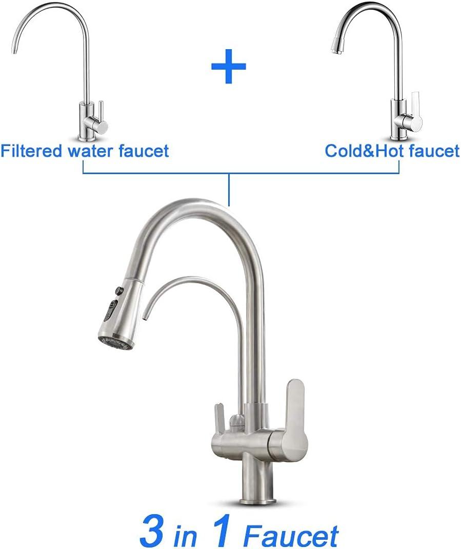 Brushed Nickel Dual Handle Kitchen Faucet with Pull-out Spray