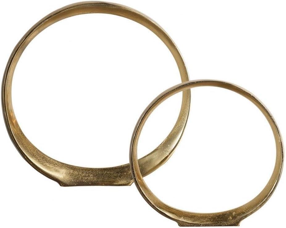 Contemporary Gold Metal Ring Sculptures Set of 2