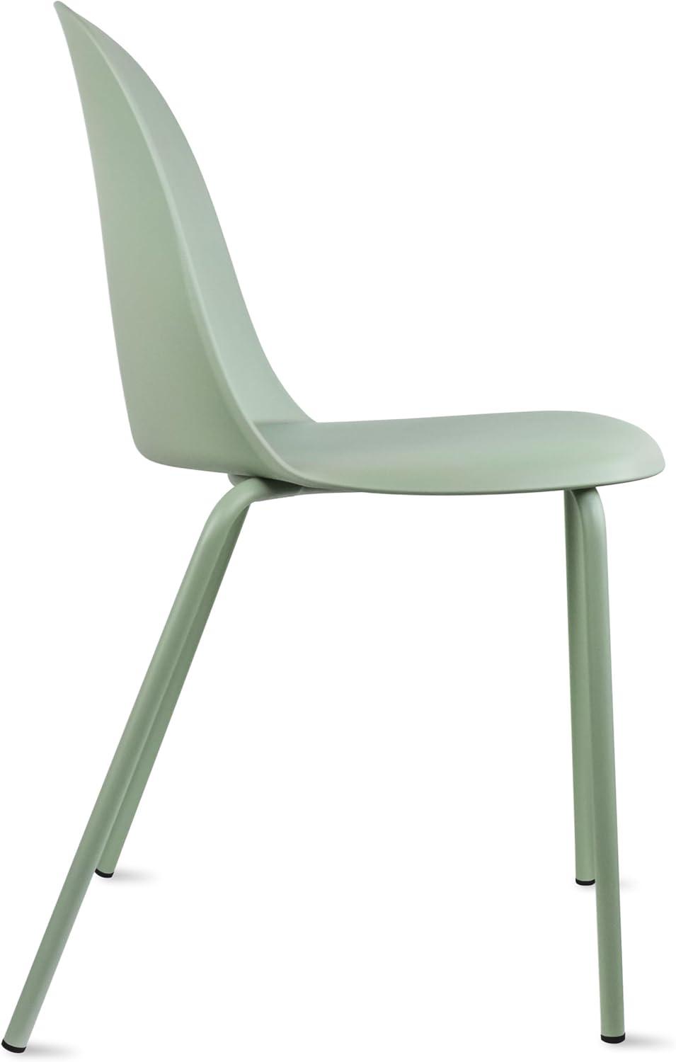 Set of 2 Green Armless Plastic Dining Chairs with Metal Legs