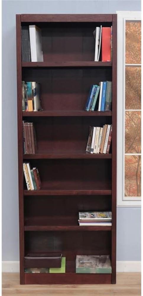 Traditional 84" Tall 6-Shelf Wood Bookcase in Cherry