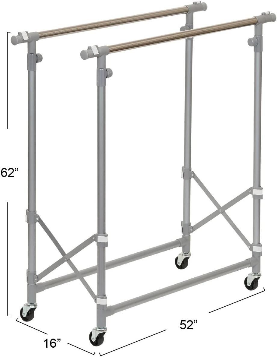 Adjustable Silver Double Garment Rack with Wheels