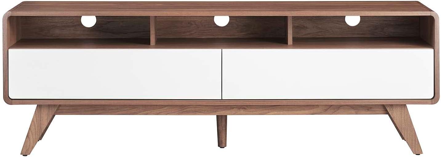 Modway Transmit 60" Particleboard and Laminate TV Stand in Walnut/White