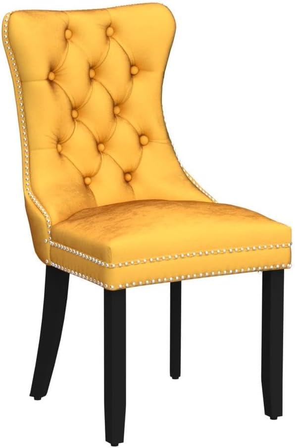 ODUSE-DAILY Yellow Velvet Dining Chairs Set of 4, Kitchen & Dining Room Chairs, Sillas De Comedor, Nailheads Tufted, Fabric Upholstered, Solid Wood (Gold, 4 Pcs)