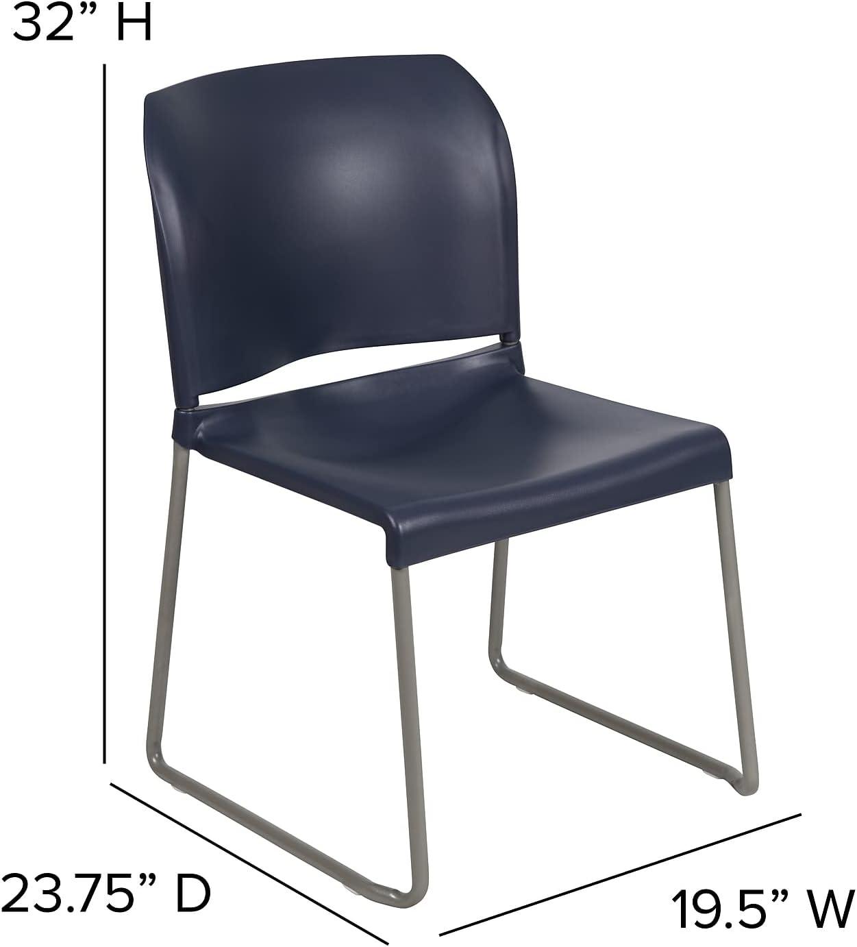 Navy Full Back Contoured Metal Stack Chair with Gray Sled Base