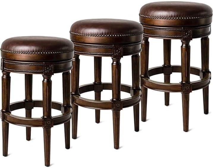 Maven Lane Pullman 31 Inch Tall Backless Alabaster White Finish Bar Height Upholstered Barstool with Cream Fabric Cushion Seat, Set of 3