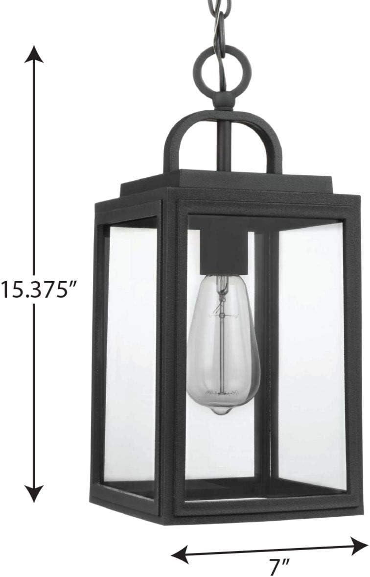 Progress Lighting Grandbury 1-Light Outdoor Hanging Lantern, Black, Clear Glass, DURASHIELD