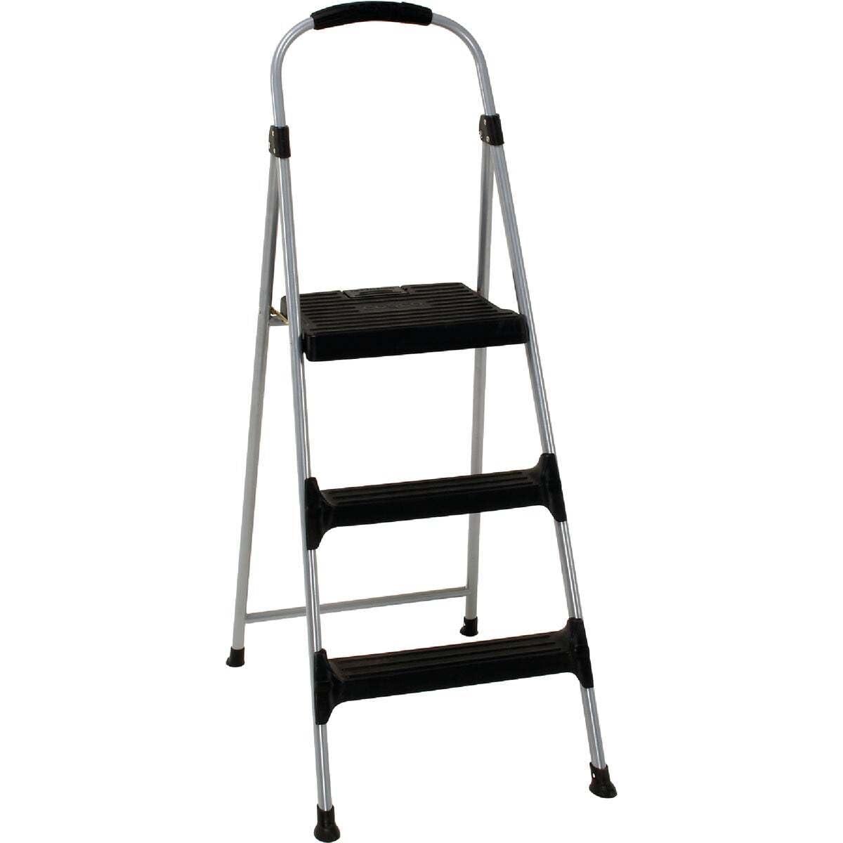 Cosco Signature Series Three Step Steel Step Stool with Plastic Steps, Silver and Black