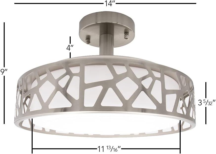 Satin Nickel 14" LED Semi-Flush Ceiling Light with Acrylic Drum