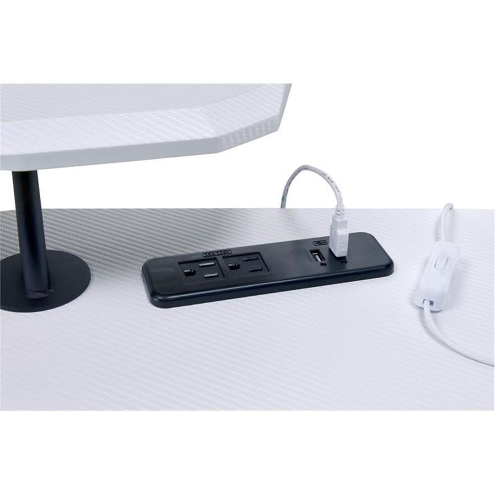 Vildre Gaming Desk with USB Port Black/White - Acme Furniture: Hutch, Power Outlets, Cupholder, Controller Stand