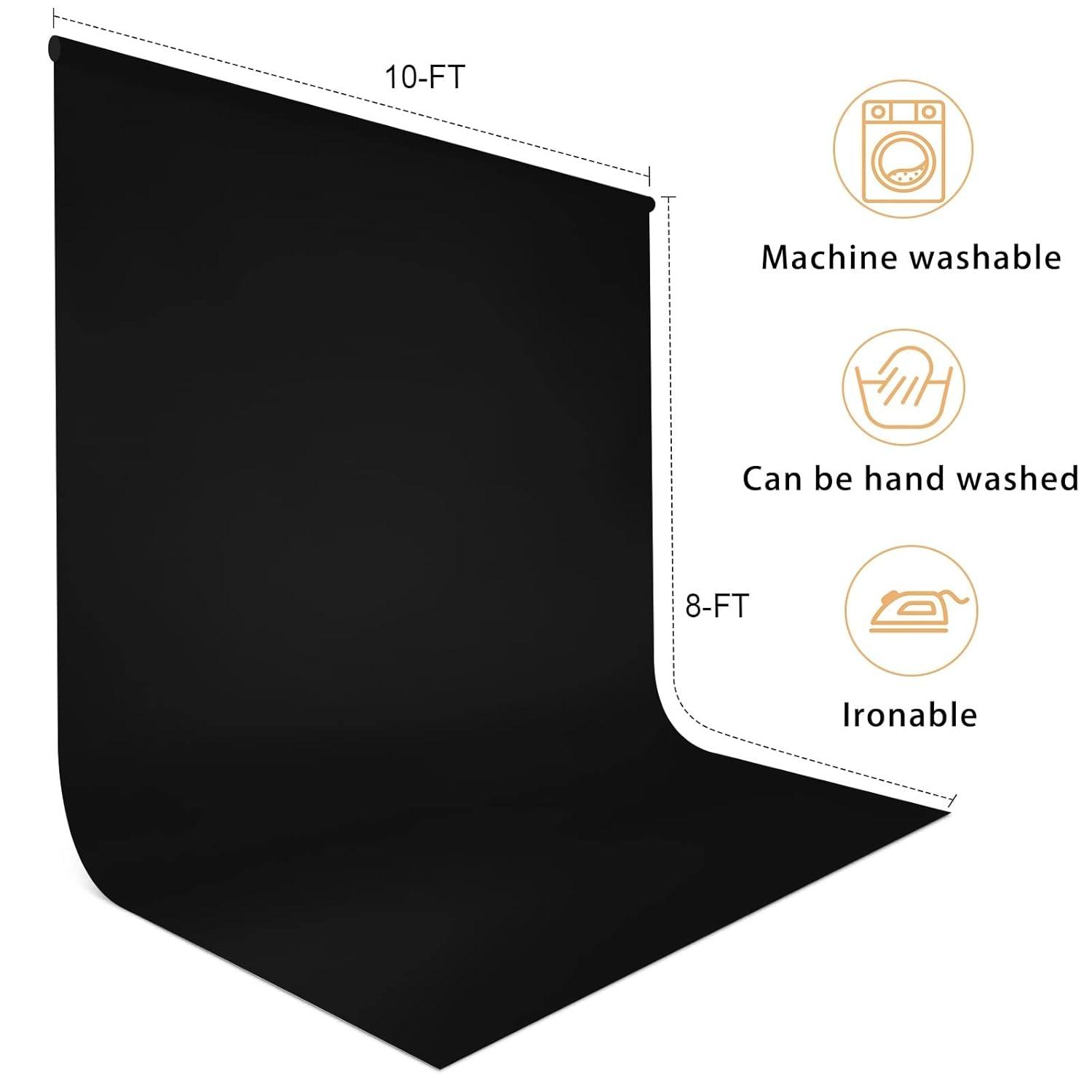 Aimosen 10x8 FT Black Backdrop Background for Photography, Chromakey High Density Polyester Fabric Black Photo Backdrop Curtain Screen Collapsible Seamless for Shoot Portraits Party Video Studio
