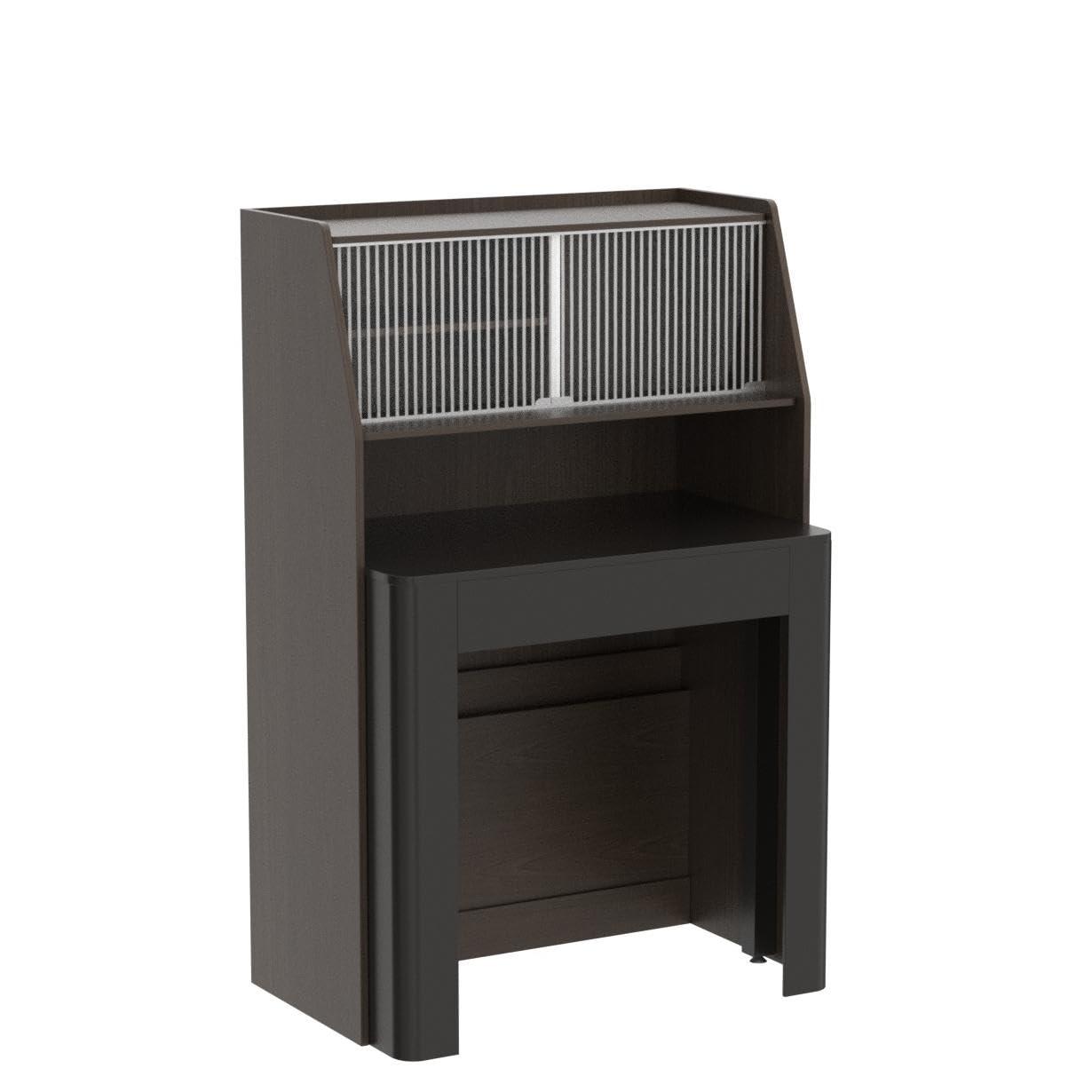 Modern Extendable Dining Table with Storage, Farmhouse Kitchen Table Rectangle Sideboard Glass Door (Walnut & Gray)