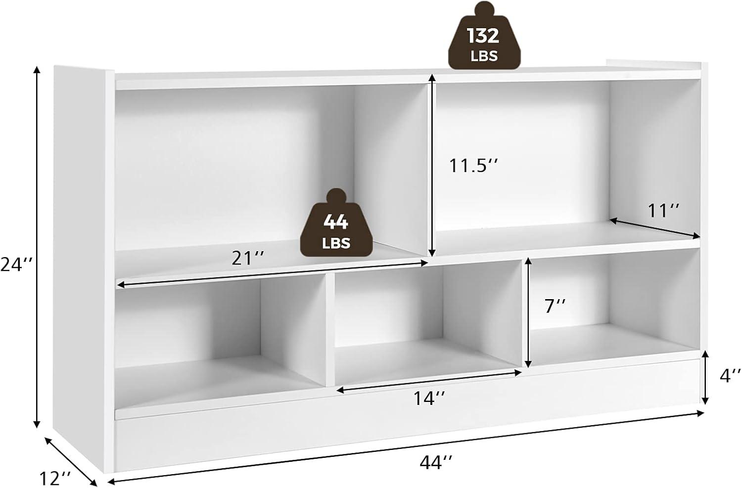 Costway Kids 2-Shelf Bookcase 5-Cube Wood Toy Storage Cabinet Organizer White