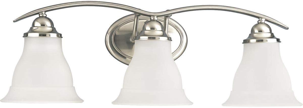 Progress Lighting Trinity 3-Light Bath Fixture, Brushed Nickel, Etched Glass Shades