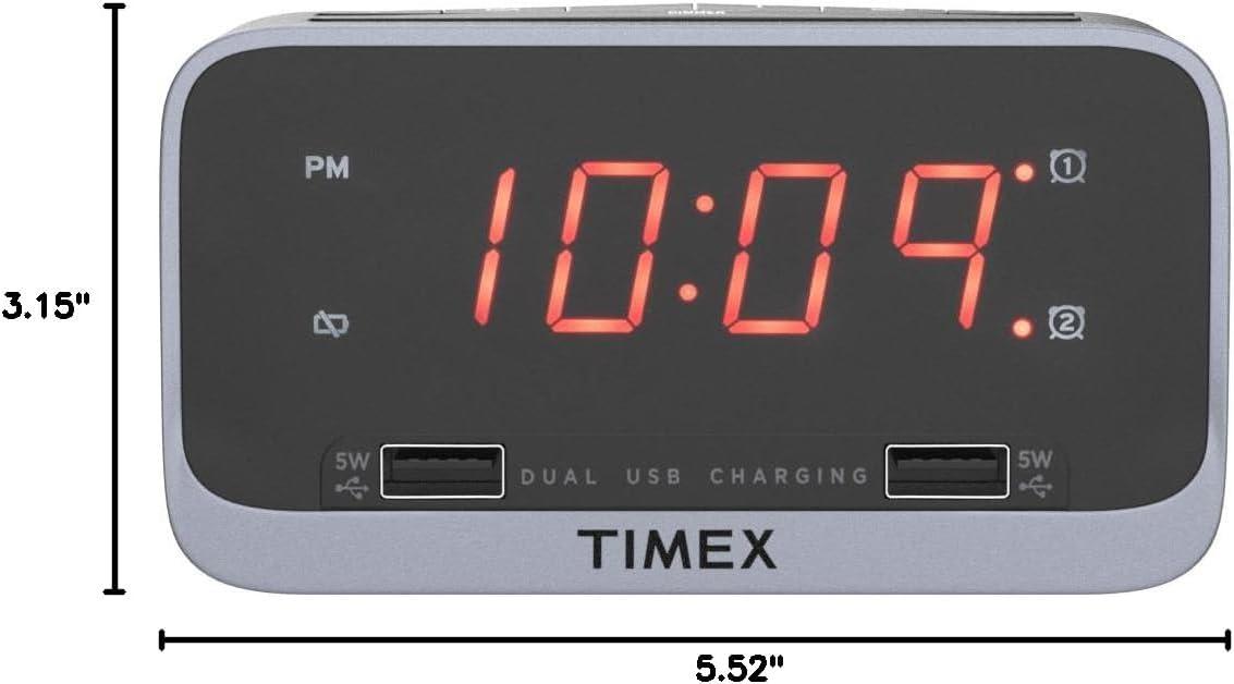 Timex Black and Gray Digital Alarm Clock with Dual USB Charging