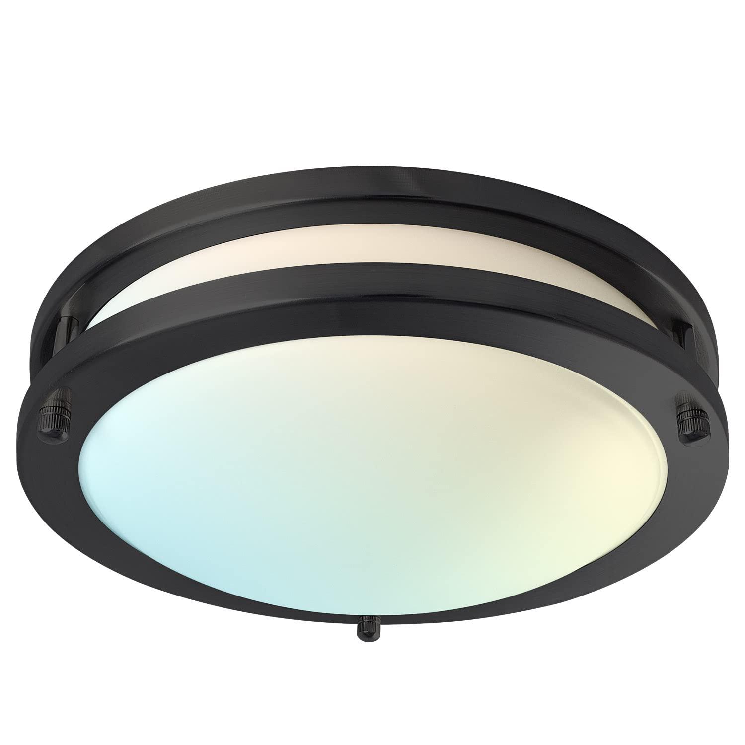 Luxrite 12 inch LED Flush Mount Ceiling Light, 5 Color Selectable 2700K-5000K, Dimmable, 14W, 1120 Lumens, ETL Listed, Matte Black