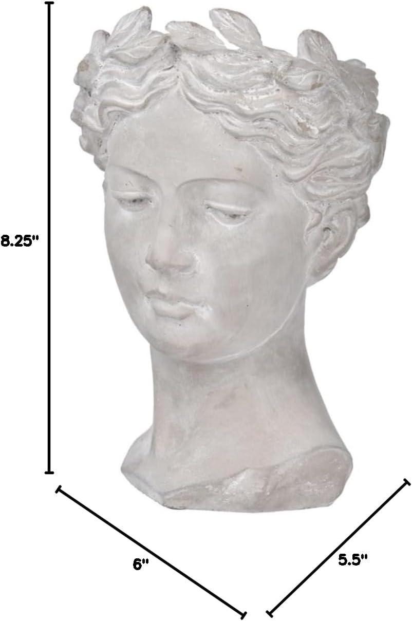 Classic Greek Lady Whitewash Cement Head Planter - Indoor/Outdoor Decor