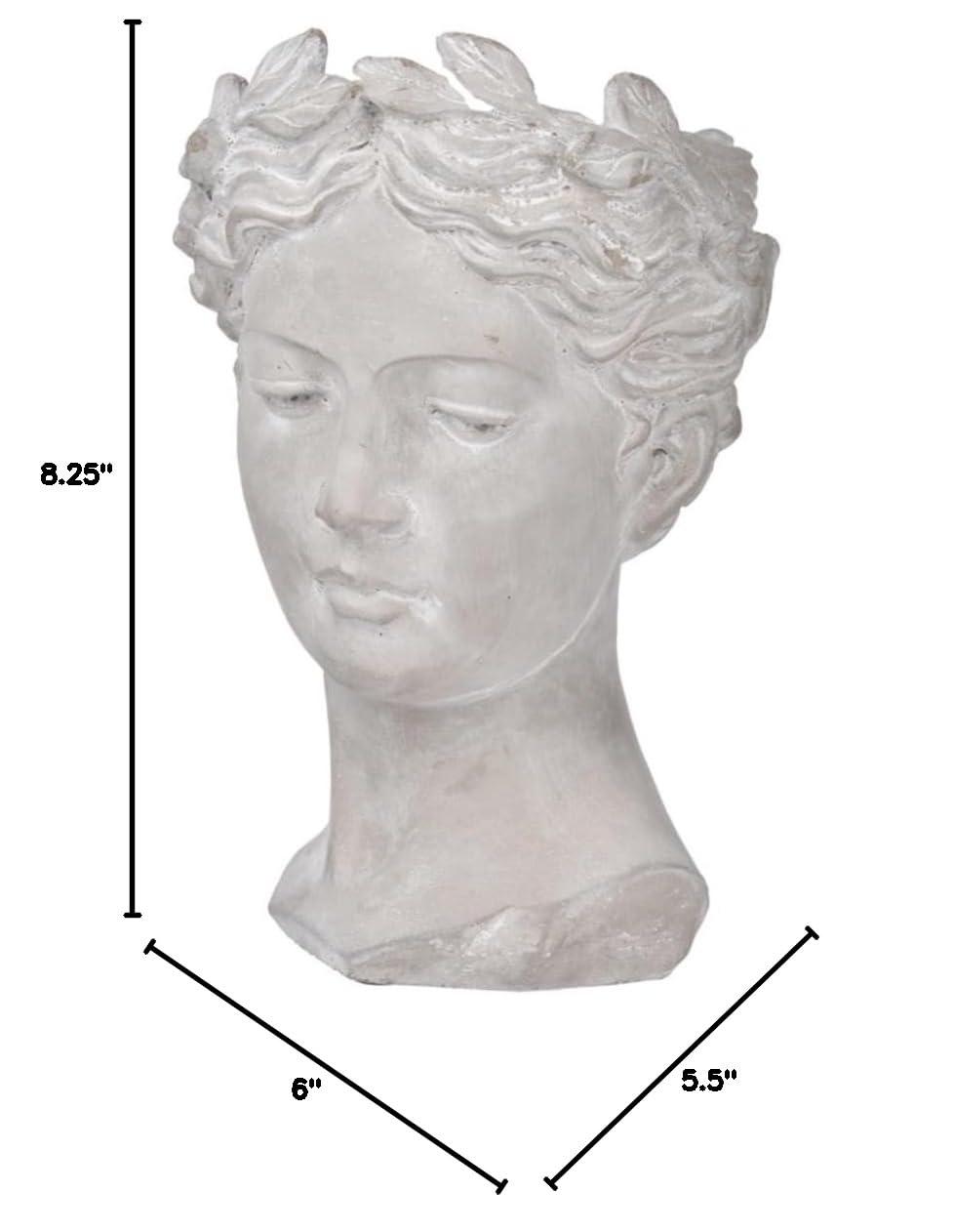 Classic Greek Lady Whitewash Cement Head Planter - Indoor/Outdoor Decor