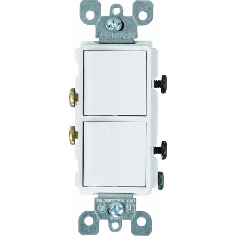 Leviton S02-05634-0WS Decora Double Combination Switch 15Amp - White
