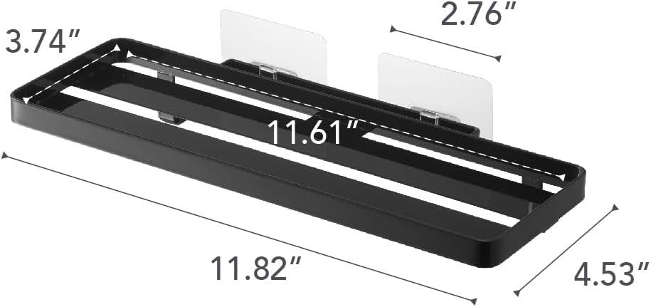 Yamazaki Home Traceless Adhesive Floating Tray, Black, Steel, Supports 4.4 pounds, Adhesive
