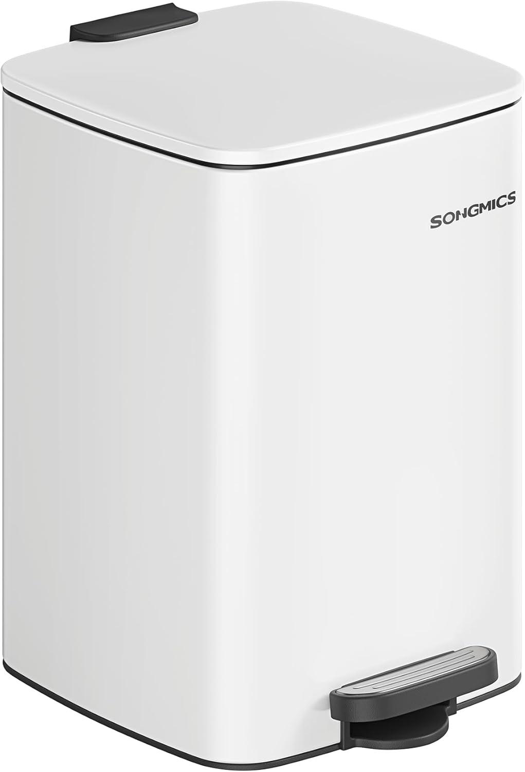 SONGMICS Kitchen Trash Can, 5.2/8 Gallon (20/30 L) Trash Bin, Stainless Steel Garbage Can, with Inner Bucket, Soft Close and Stays Open