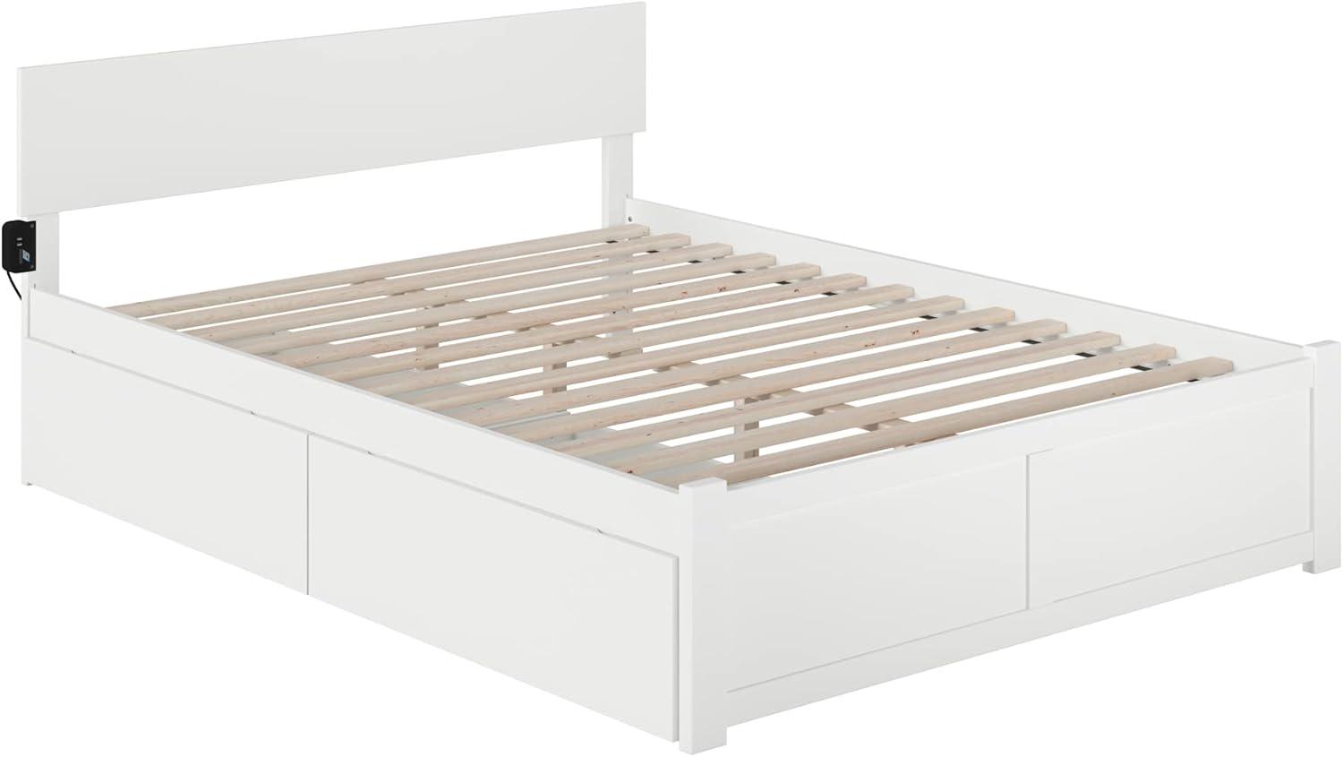 Orlando Queen White Eco-Friendly Hardwood Bed with Storage Drawers