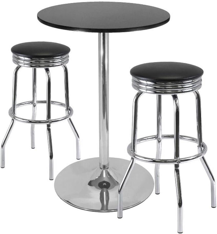 Black Faux Leather and Chrome 3-Piece Pub Set