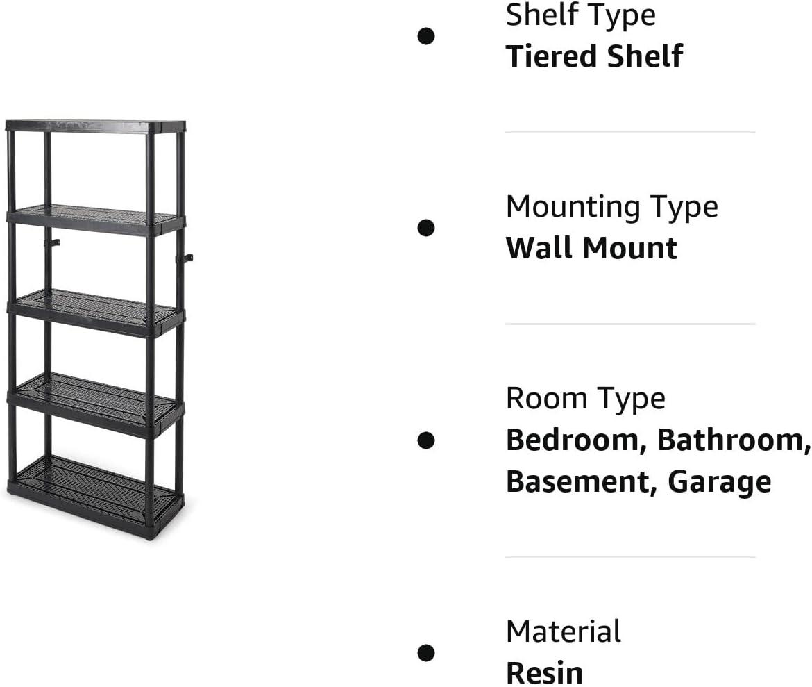 Sleek 5-Shelf Black Plastic Ventilated Storage Organizer, 32"x14"