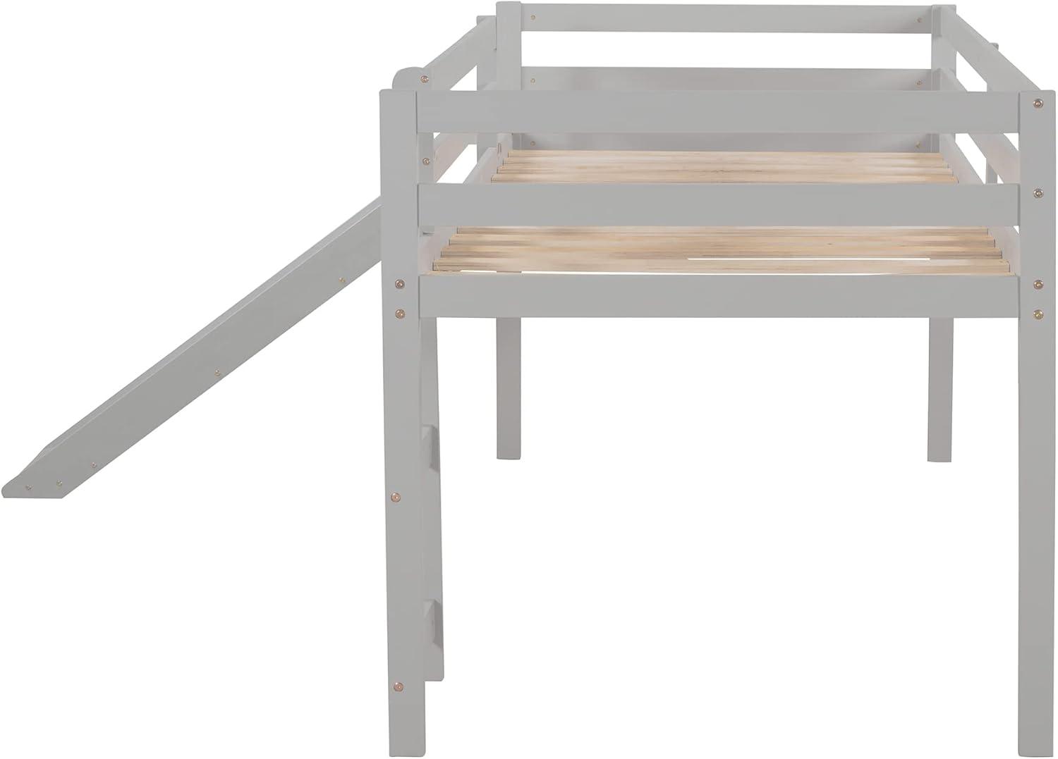 Harper & Bright Designs Kids Loft Bed with Slide,Twin Size Low Loft Beds for Girls Boys Solid Pine Wood Toddler Loft Bed with Ladder and Guard Rails,White
